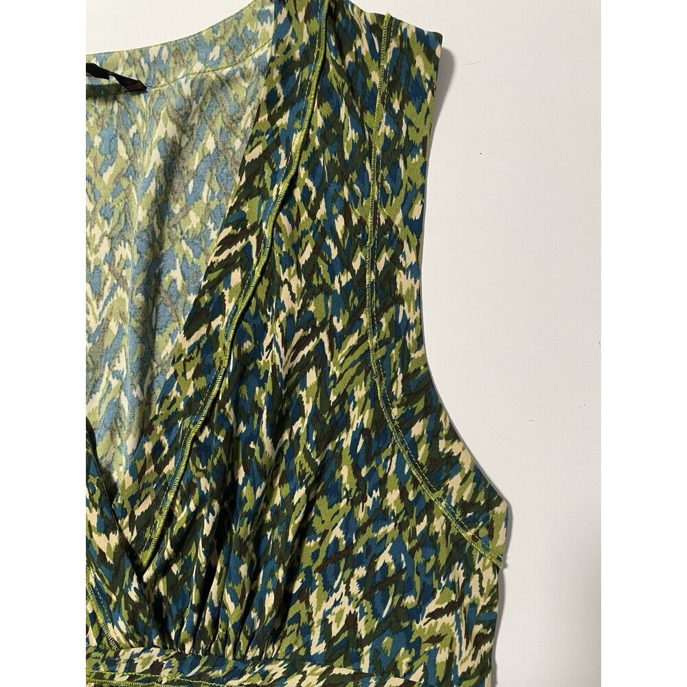 BCBG Maxazria Multicolor Green Brown Teal V-neck Empire Waist Sleeveless Dress S - Picture 7 of 7